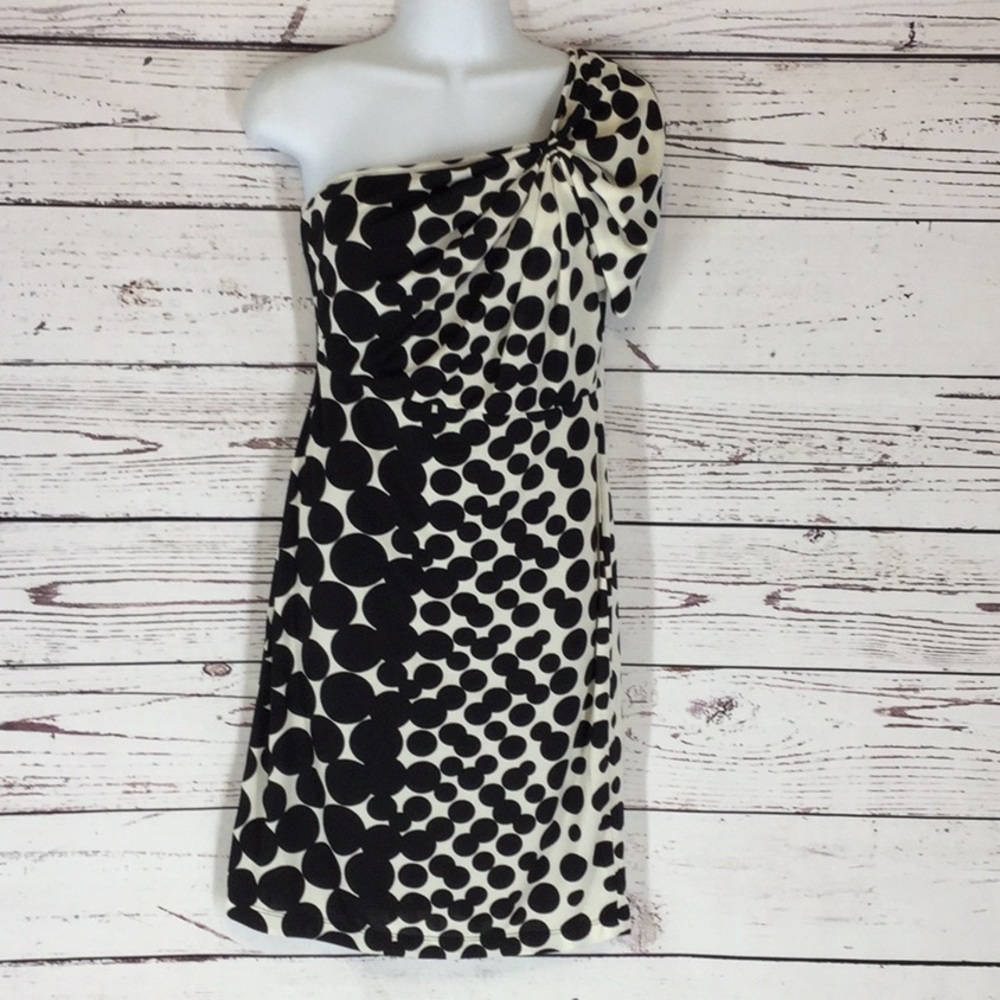 Size XS The Limited one Shoulder Cream and Black Polka Dot Dress